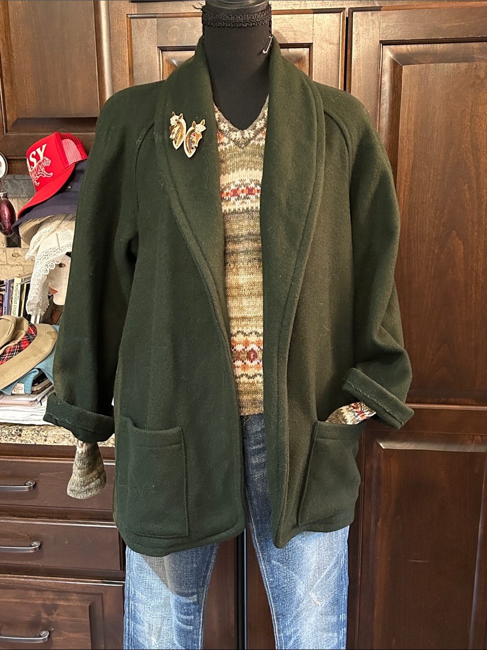 1980’s Sz S Wool Classic Open-Front Forest Green Women's Blazer
